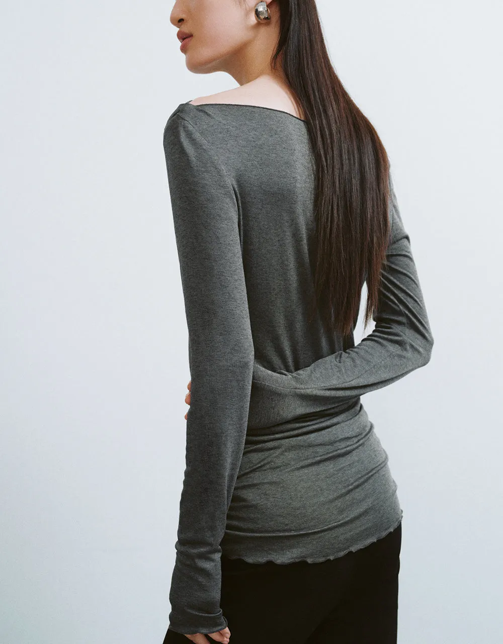 Boat Neck Ruched Skinny T-Shirt sold by Urban Revivo product image thumbnail 3