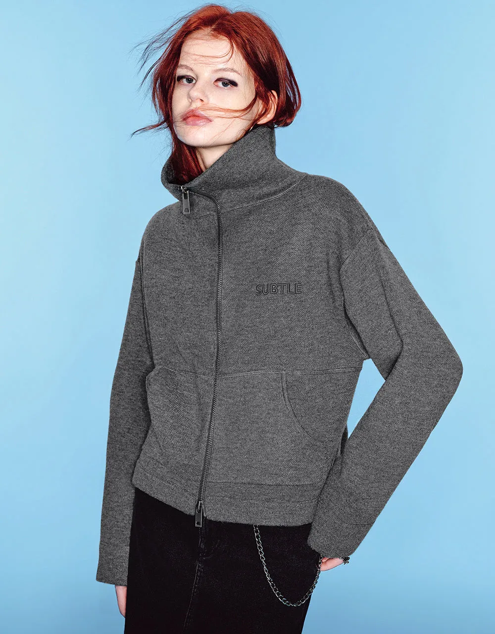 Zipper Front Knitted Cardigan sold by Urban Revivo