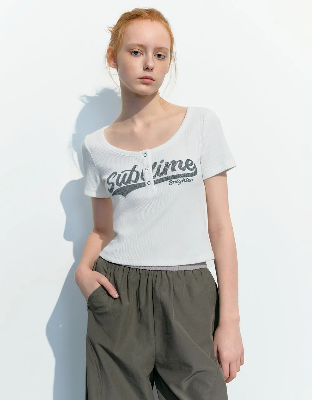 Letter Printed Crew Neck Skinny T-Shirt sold by Urban Revivo