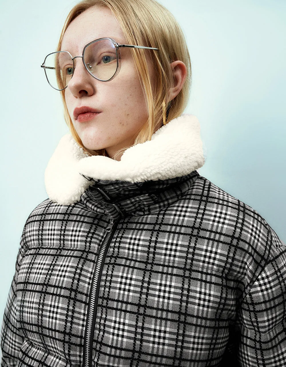 Zipper Front Plaid Furry Padded Coat sold by Urban Revivo product image thumbnail 4