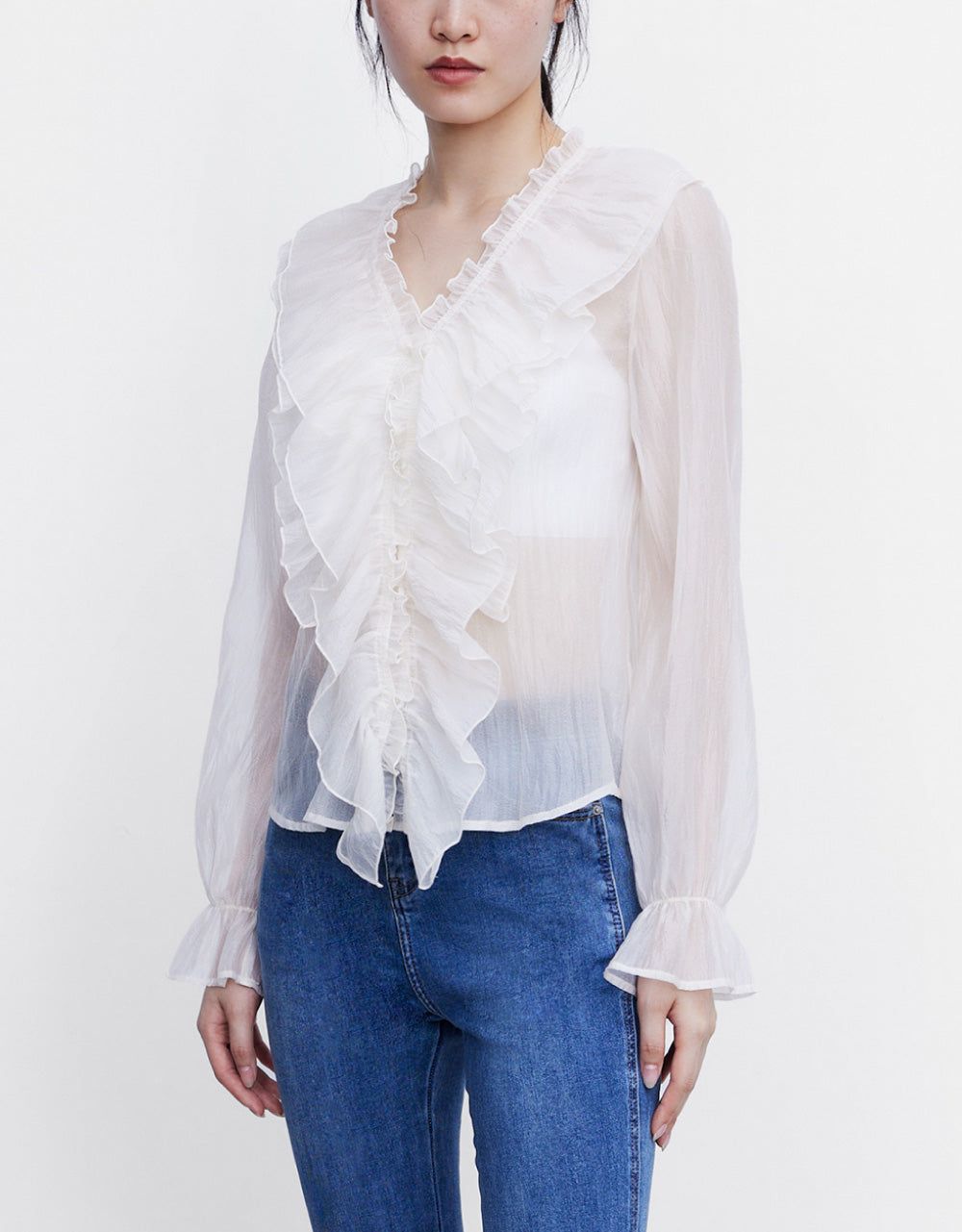 Ruffle V-Neck Shirt sold by Urban Revivo product image thumbnail 2