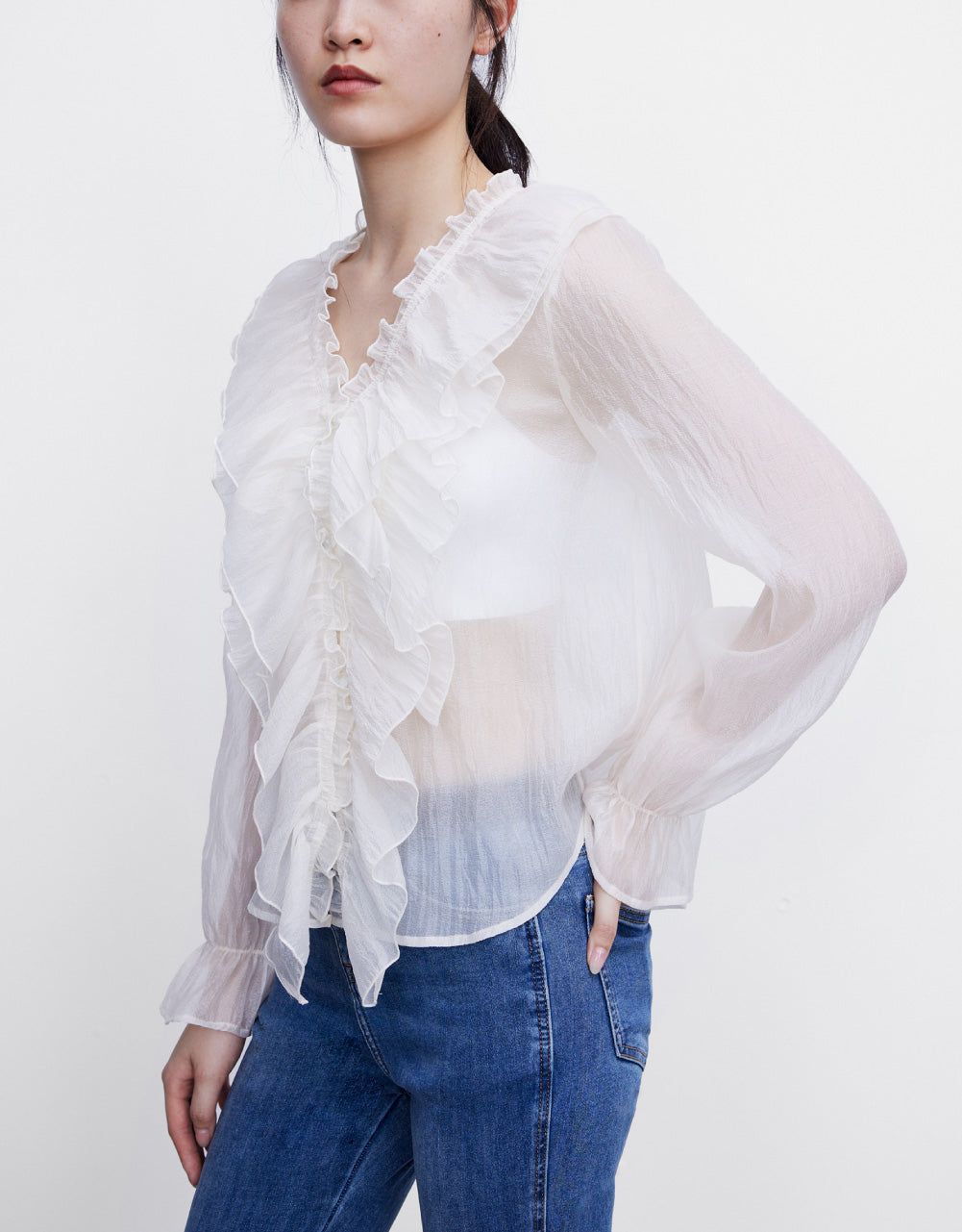 Ruffle V-Neck Shirt sold by Urban Revivo product image thumbnail 3