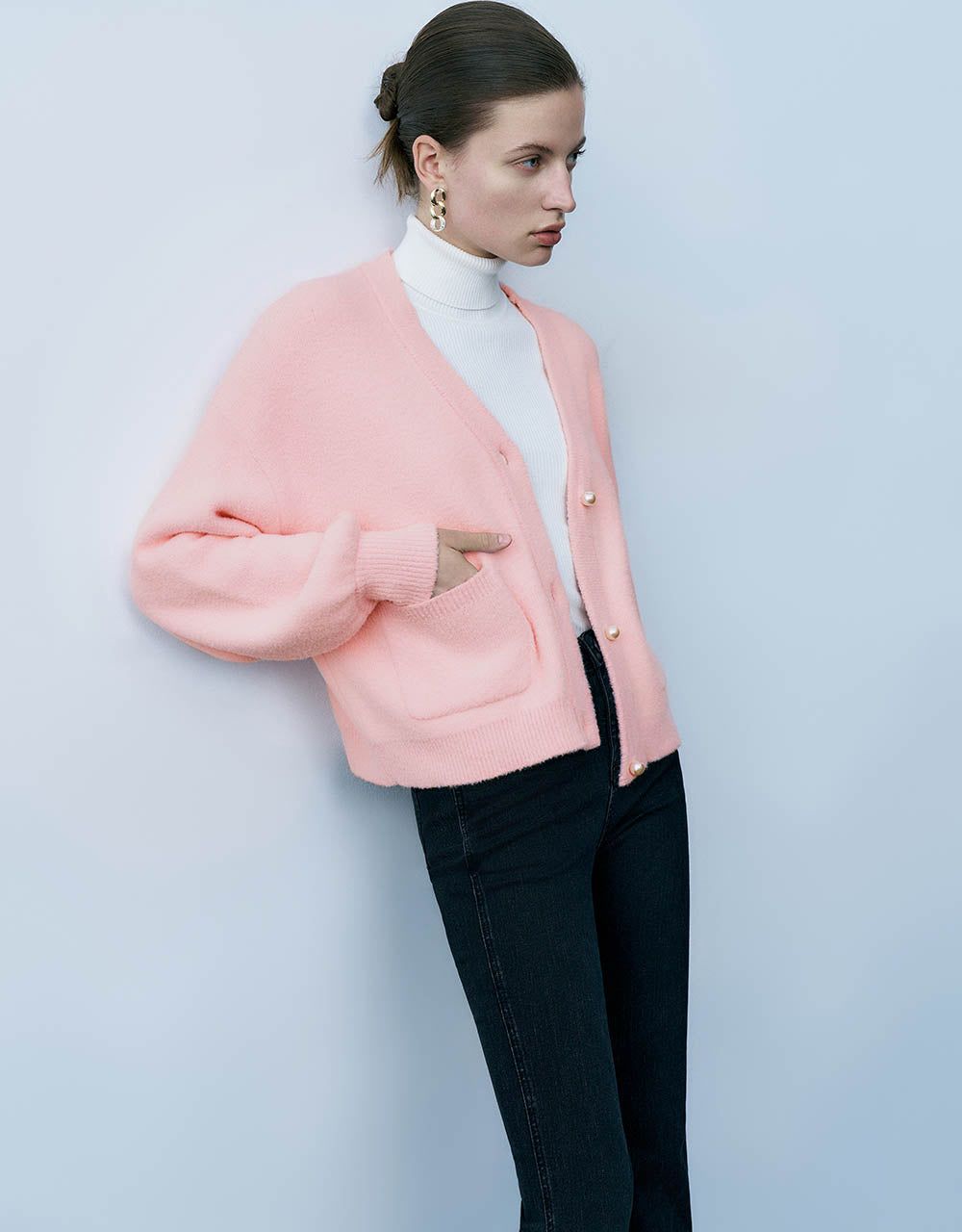 Faux Pearl Button Furry Knitted Cardigan sold by Urban Revivo product image thumbnail 3