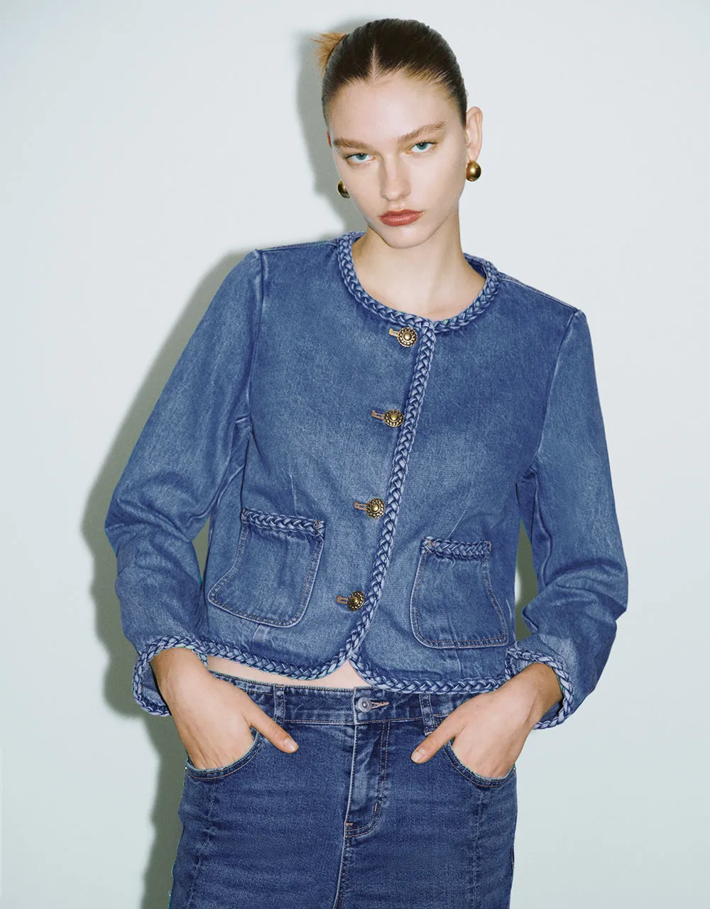 Crew Neck Denim Jacket sold by Urban Revivo