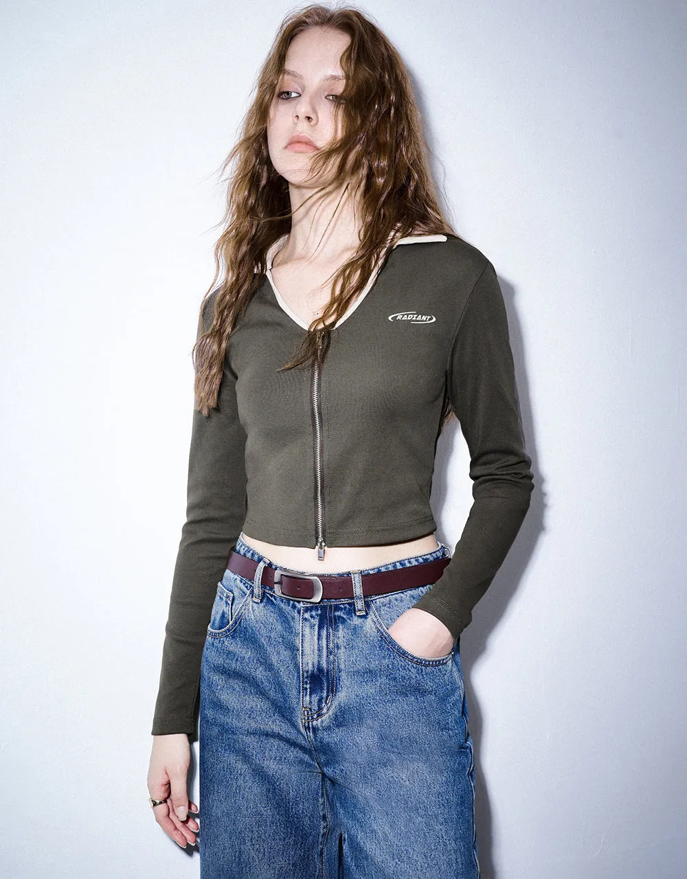 Zipper Front Skinny Lapel Shirt sold by Urban Revivo