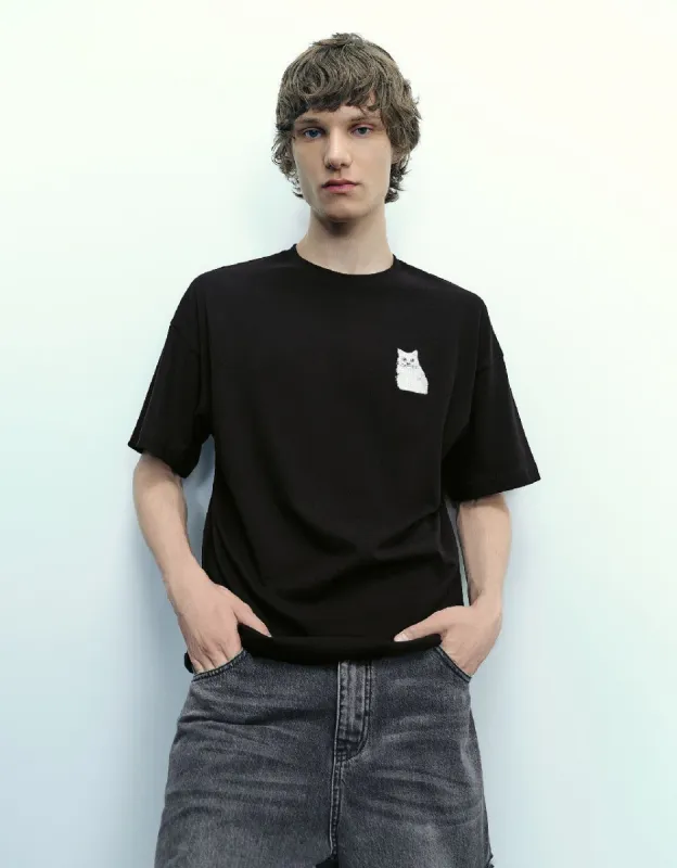 Cat Printed Crew Neck T-Shirt sold by Urban Revivo