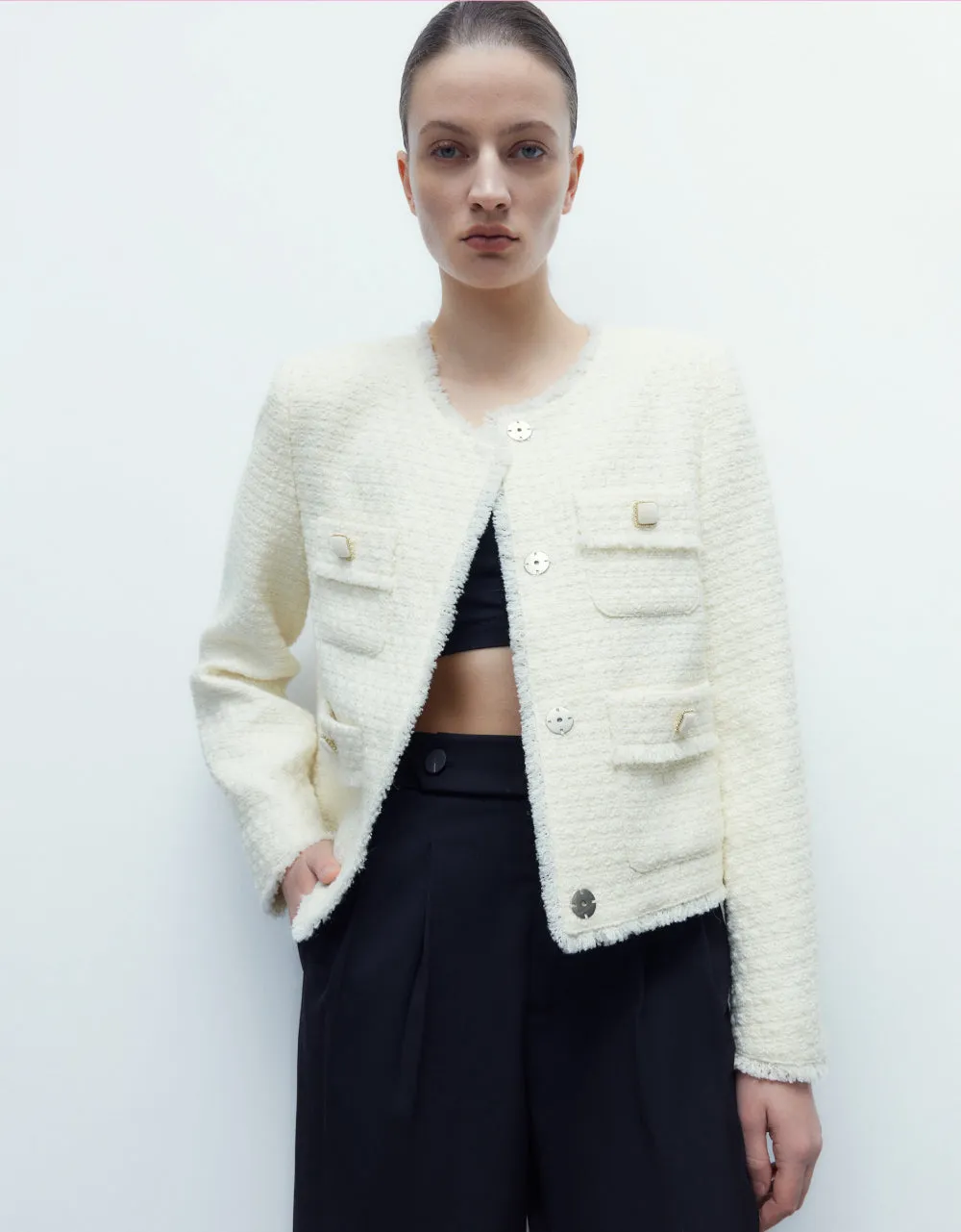 Multi-Pocket Tweed Jacket sold by Urban Revivo