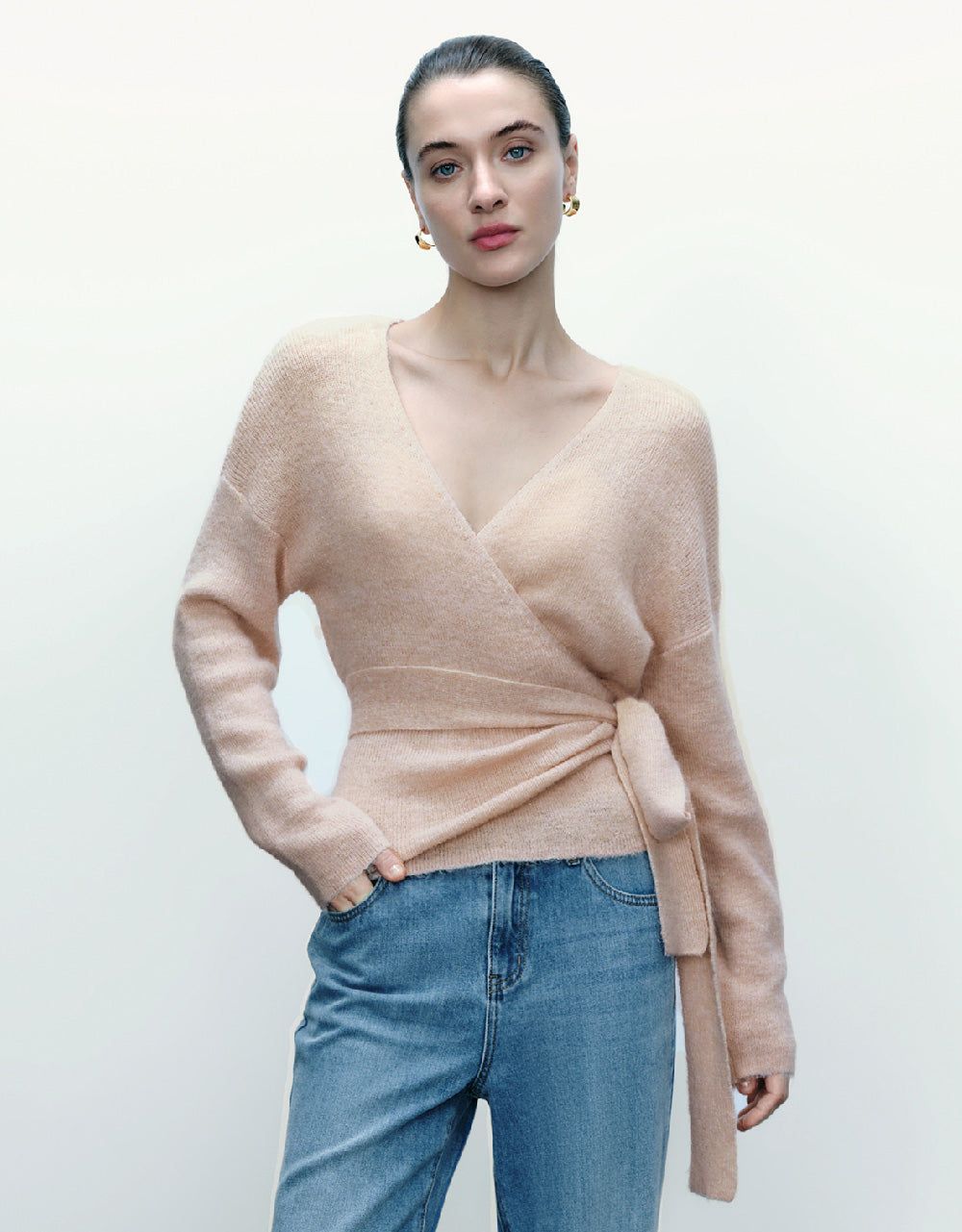 Wrap V-Neck Knitted T-Shirt sold by Urban Revivo