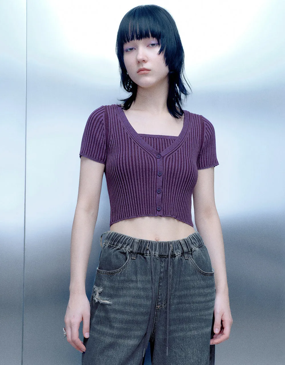 Crew Neck Skinny Knitted T-Shirt sold by Urban Revivo