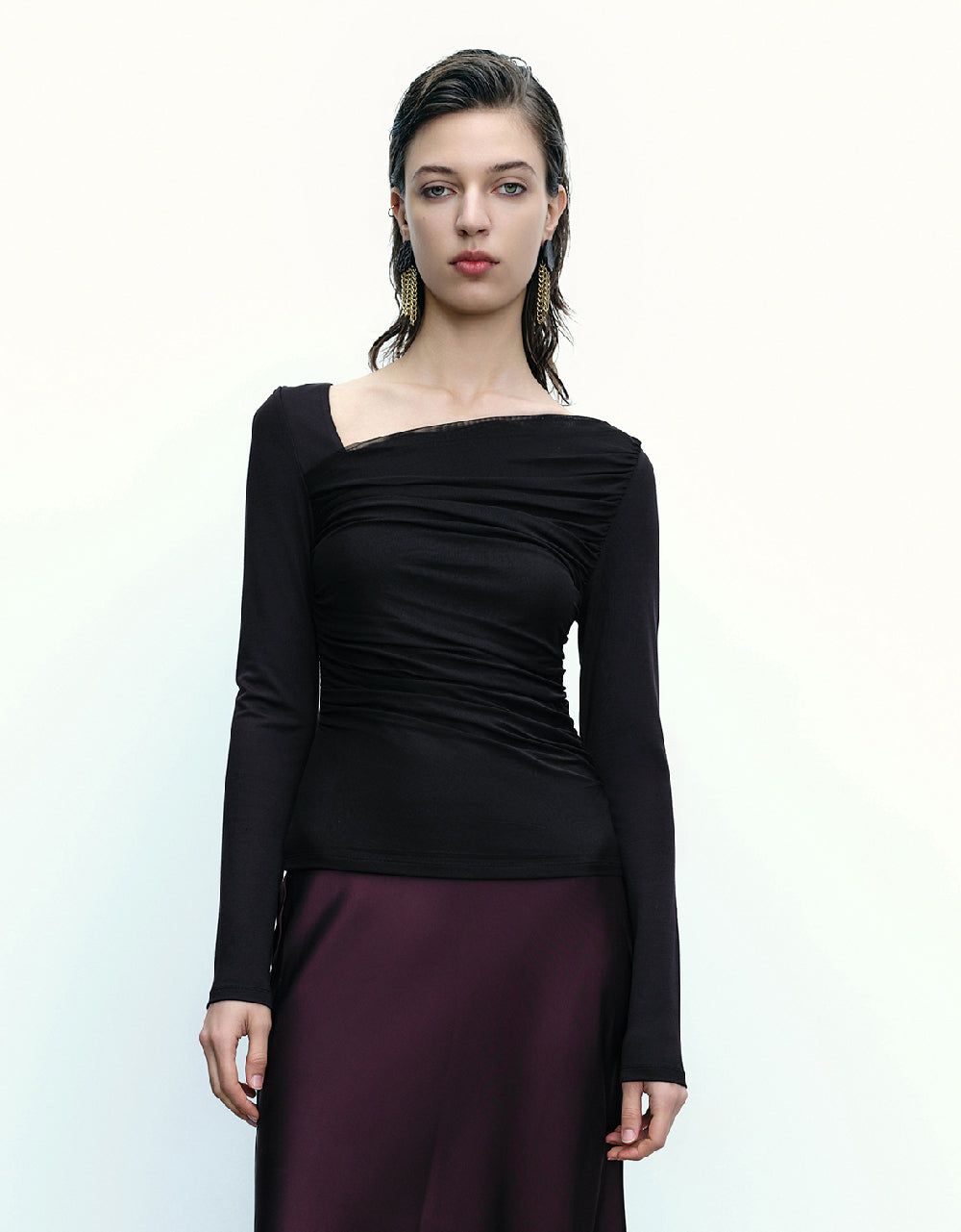 Ruched One Shoulder Skinny T-Shirt sold by Urban Revivo