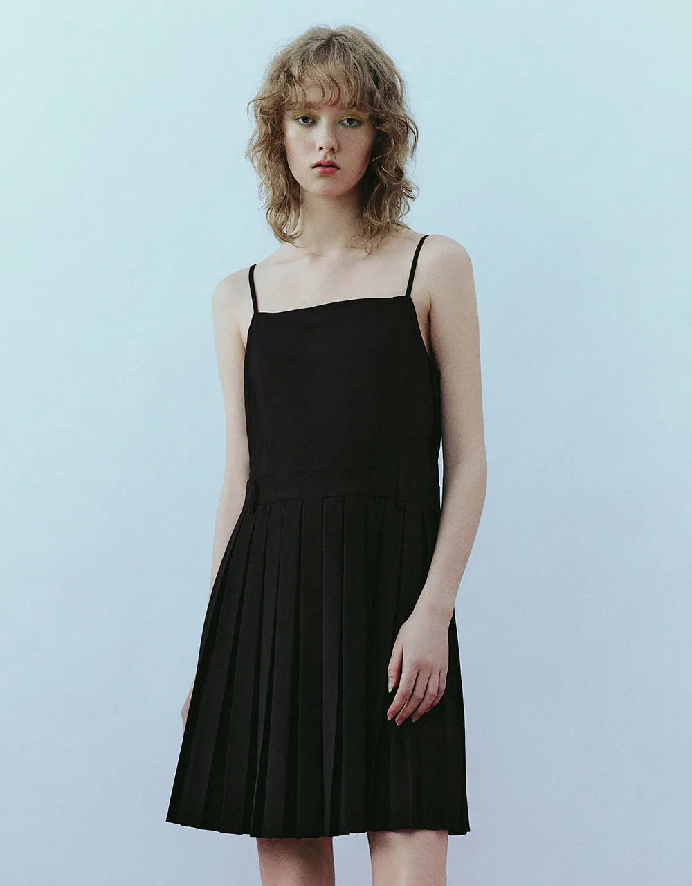 Pleated Square-cut Collar Straight Cami Dress sold by Urban Revivo