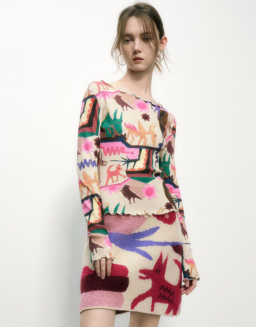 Printed Crew Neck Skinny Knitted T-Shirt sold by Urban Revivo