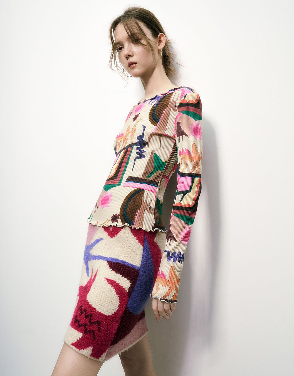 Printed Crew Neck Skinny Knitted T-Shirt sold by Urban Revivo product image thumbnail 3