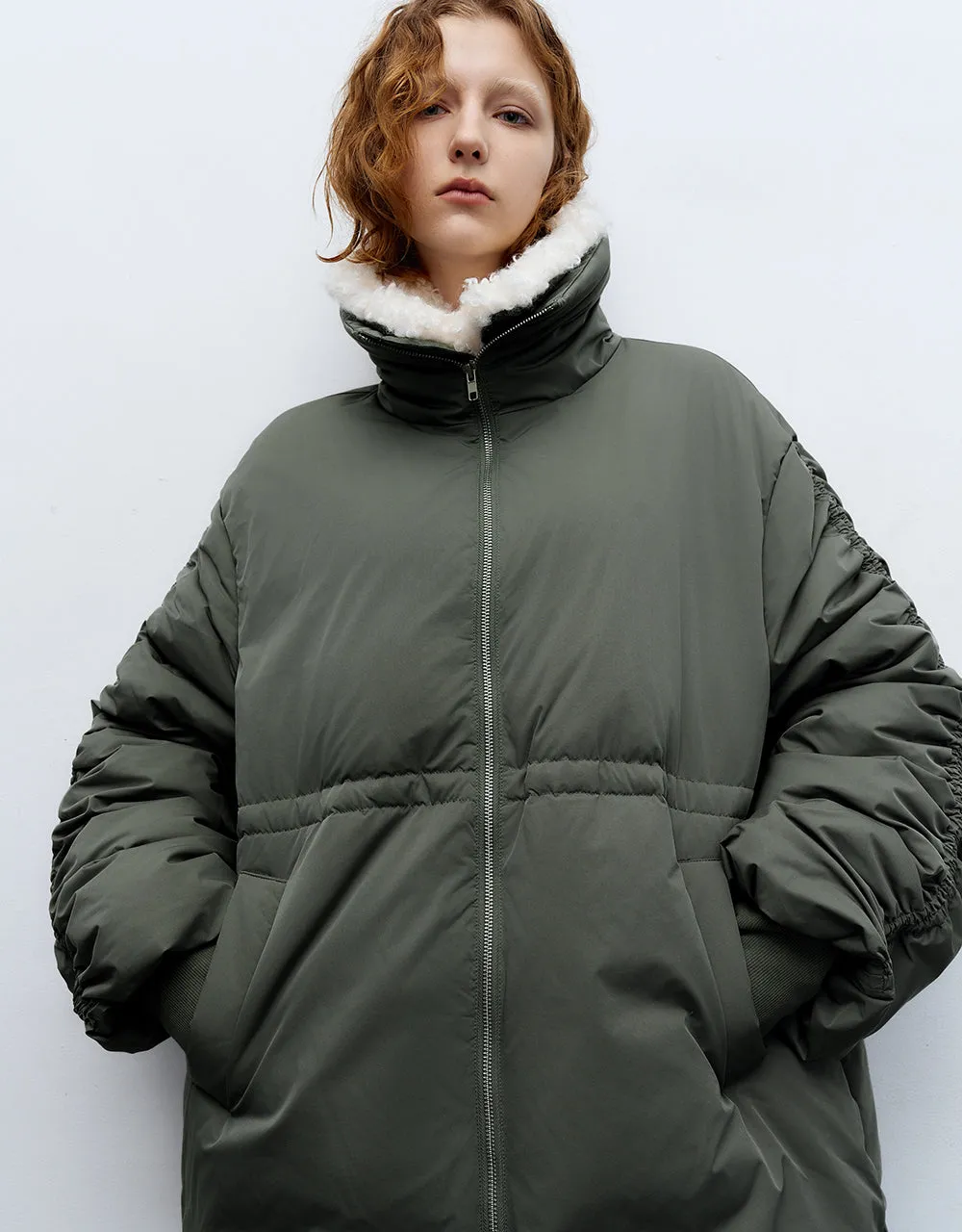 Zipper Front Down Jacket With Furry Collar sold by Urban Revivo product image thumbnail 3