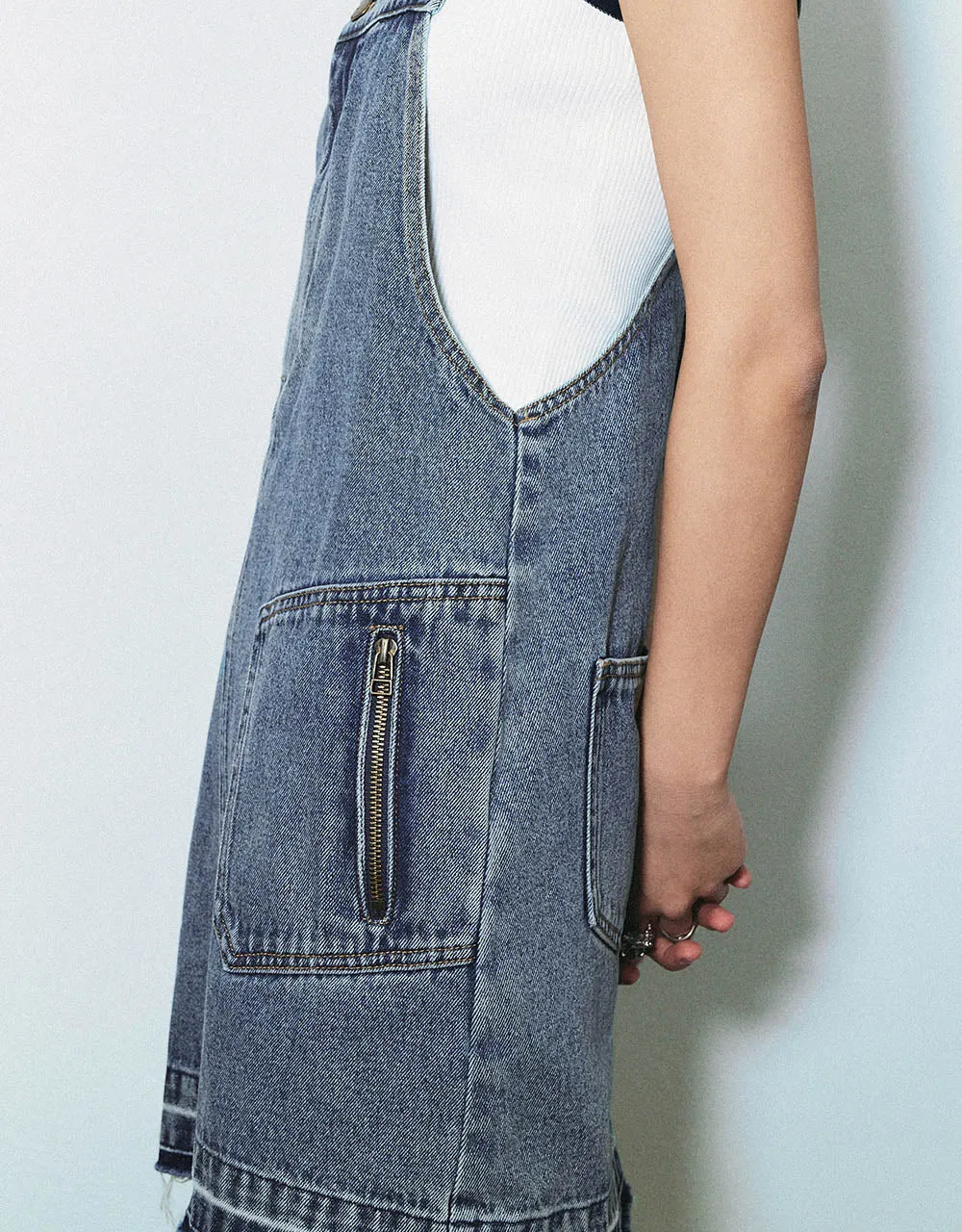 Raw Hem Denim Pinafore Dress sold by Urban Revivo product image thumbnail 4