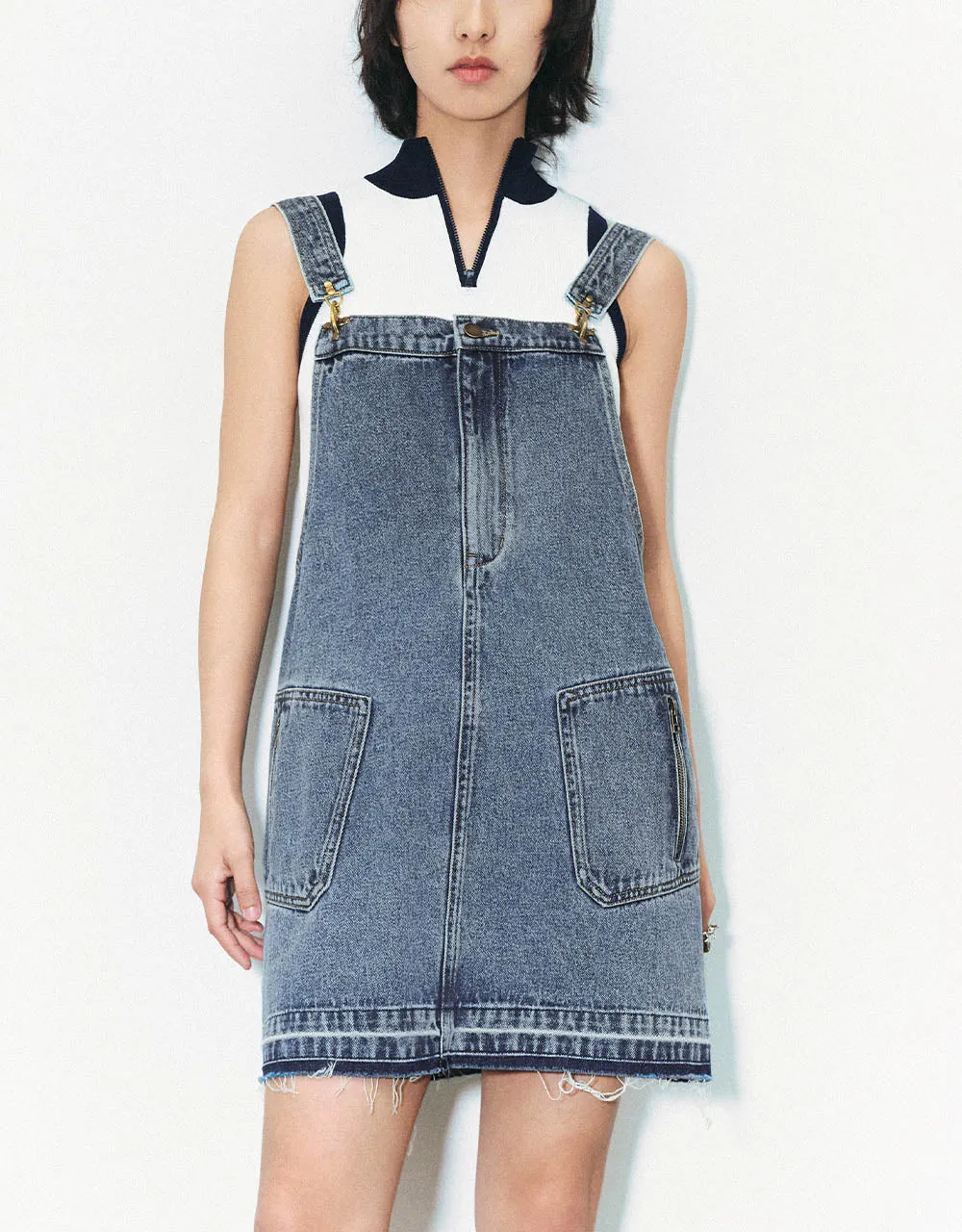 Raw Hem Denim Pinafore Dress sold by Urban Revivo product image thumbnail 2