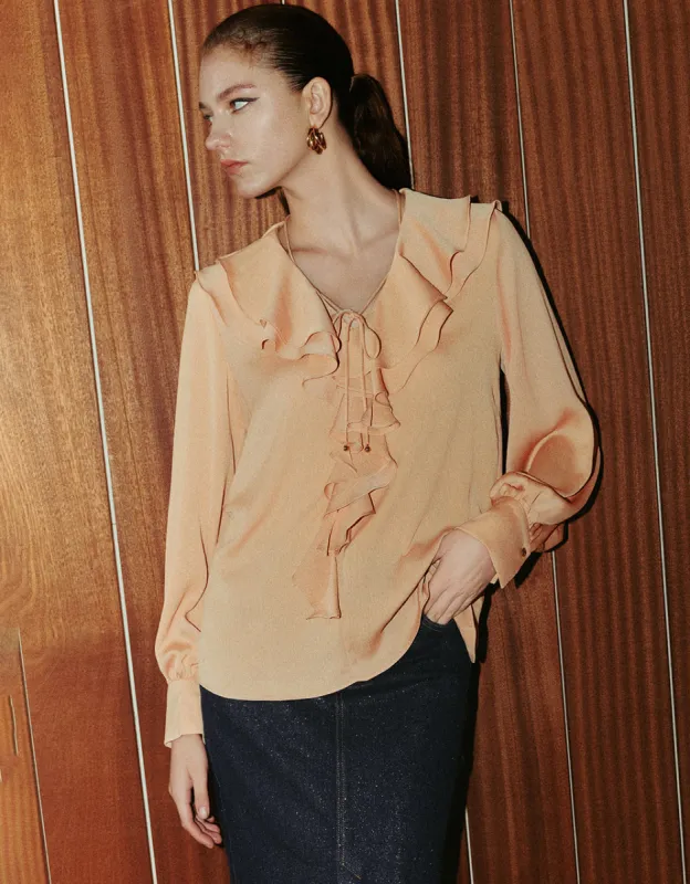 Ruffle V-Neck Overhead Shirt sold by Urban Revivo