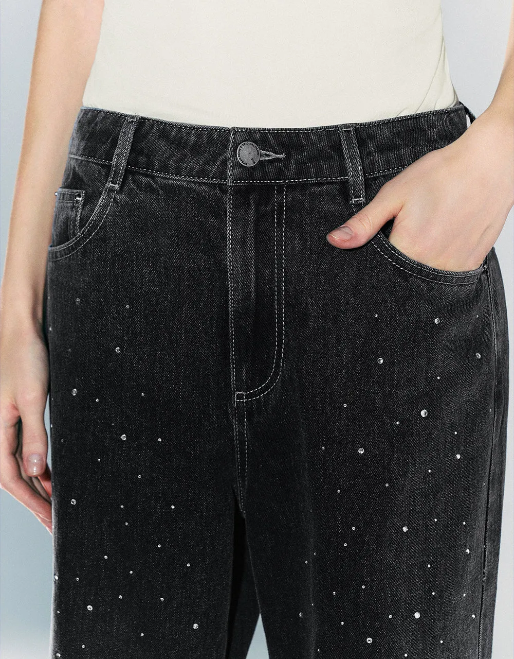 Rhinestone Décor Straight Jeans sold by Urban Revivo product image thumbnail 5