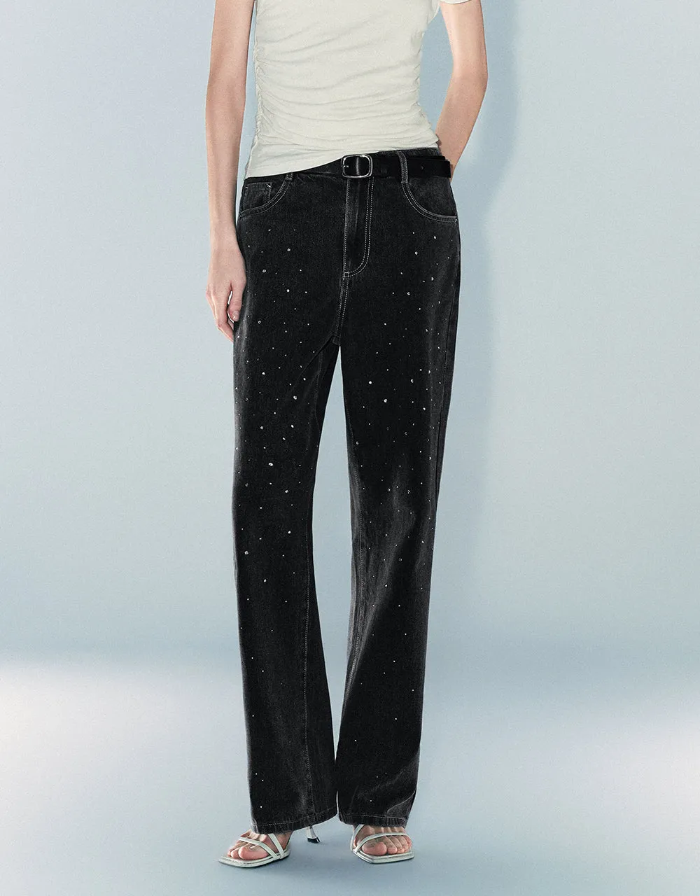 Rhinestone Décor Straight Jeans sold by Urban Revivo product image thumbnail 2