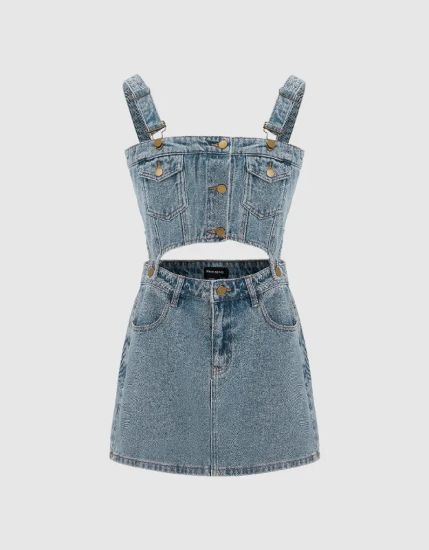2 In 1 Denim Pinafore Dress sold by Urban Revivo