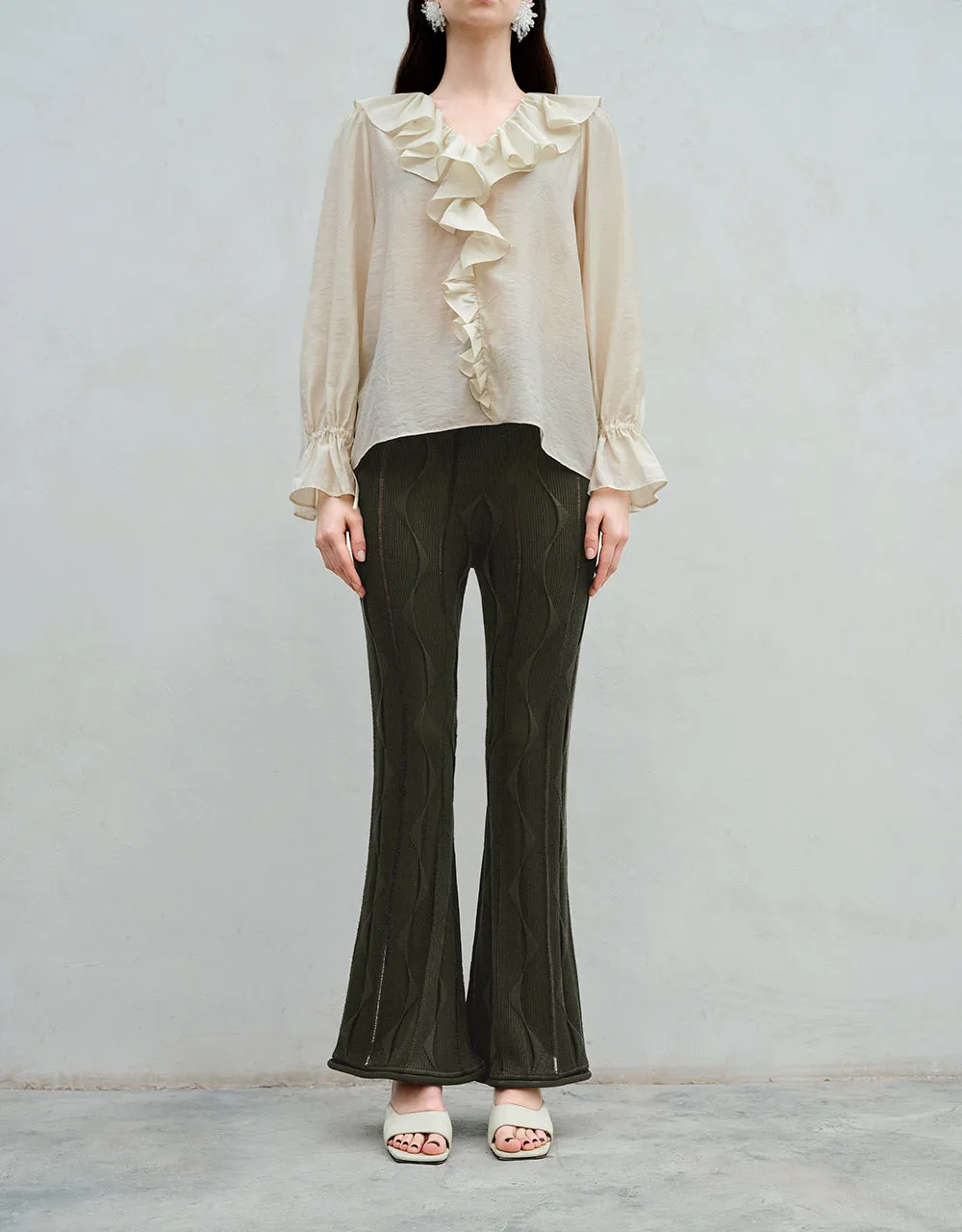 Embossed Flare Knitted Pants sold by Urban Revivo product image thumbnail 2