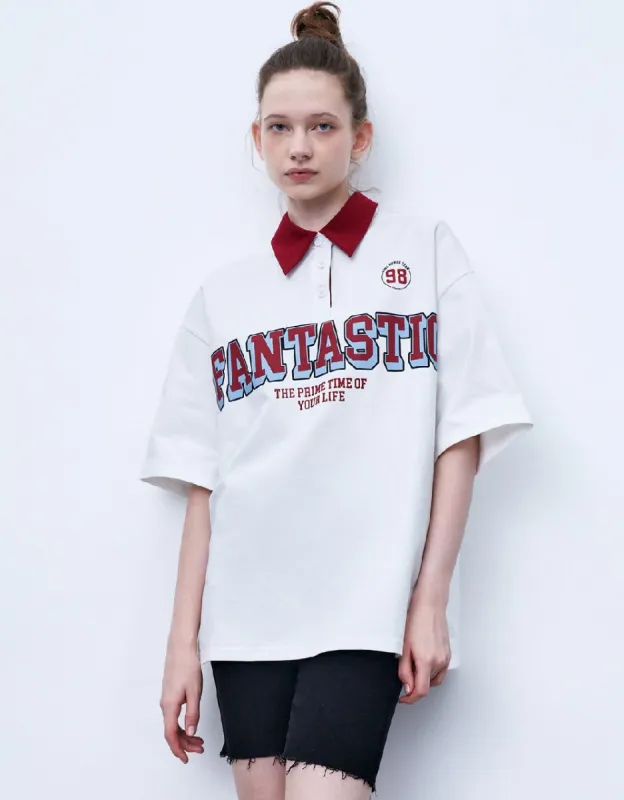 Letter Printed Loose Polo T-Shirt sold by Urban Revivo