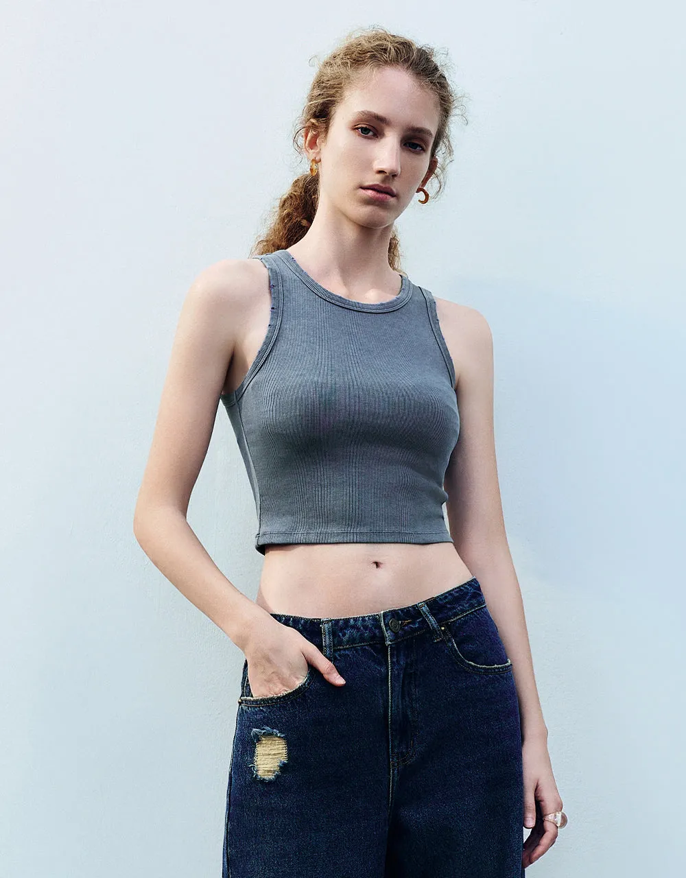 Crew Neck Knitted Tank Top sold by Urban Revivo