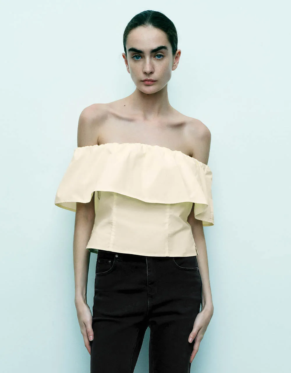 Ruffle Off-Shoulder Straight Blouse sold by Urban Revivo