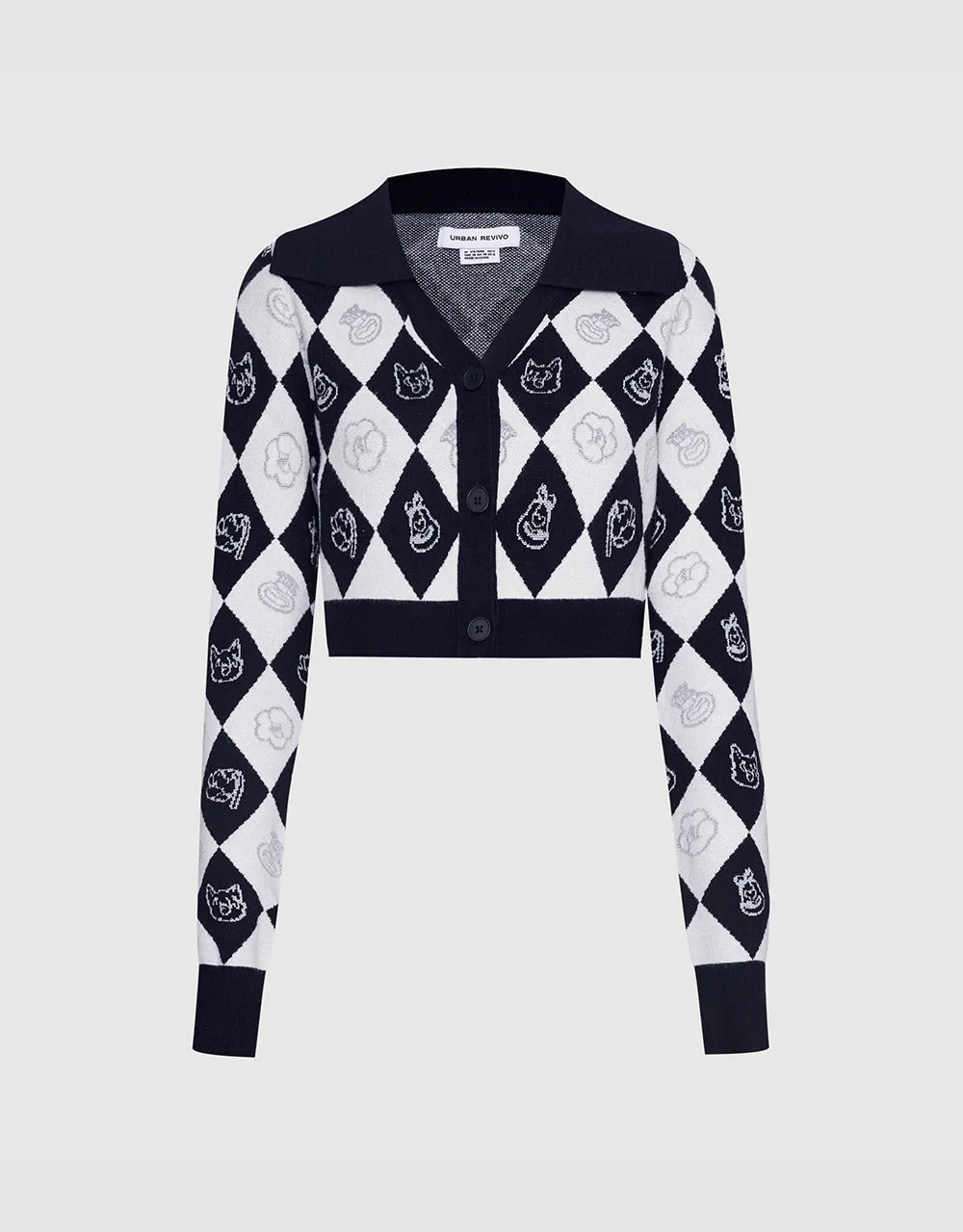 Argyle Contrast Collar Button Up Cardigan sold by Urban Revivo