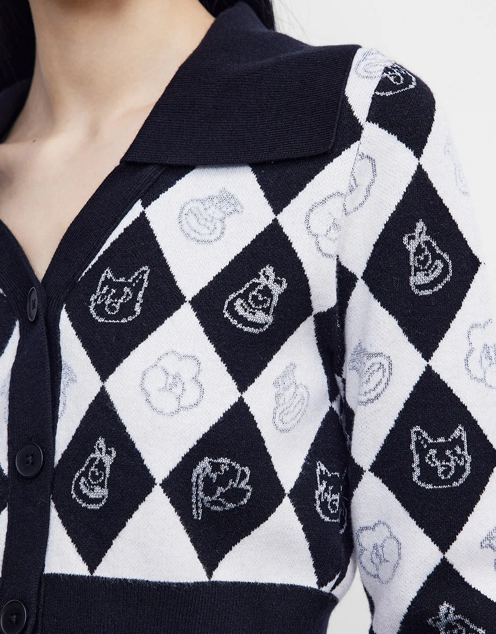 Argyle Contrast Collar Button Up Cardigan sold by Urban Revivo product image thumbnail 3