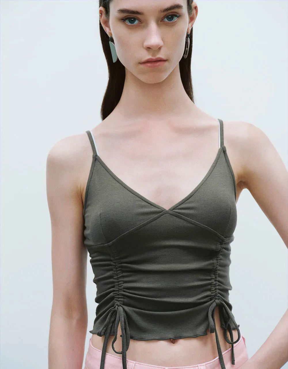 Lace Up V-Neck Cropped Cami Top sold by Urban Revivo product image thumbnail 4