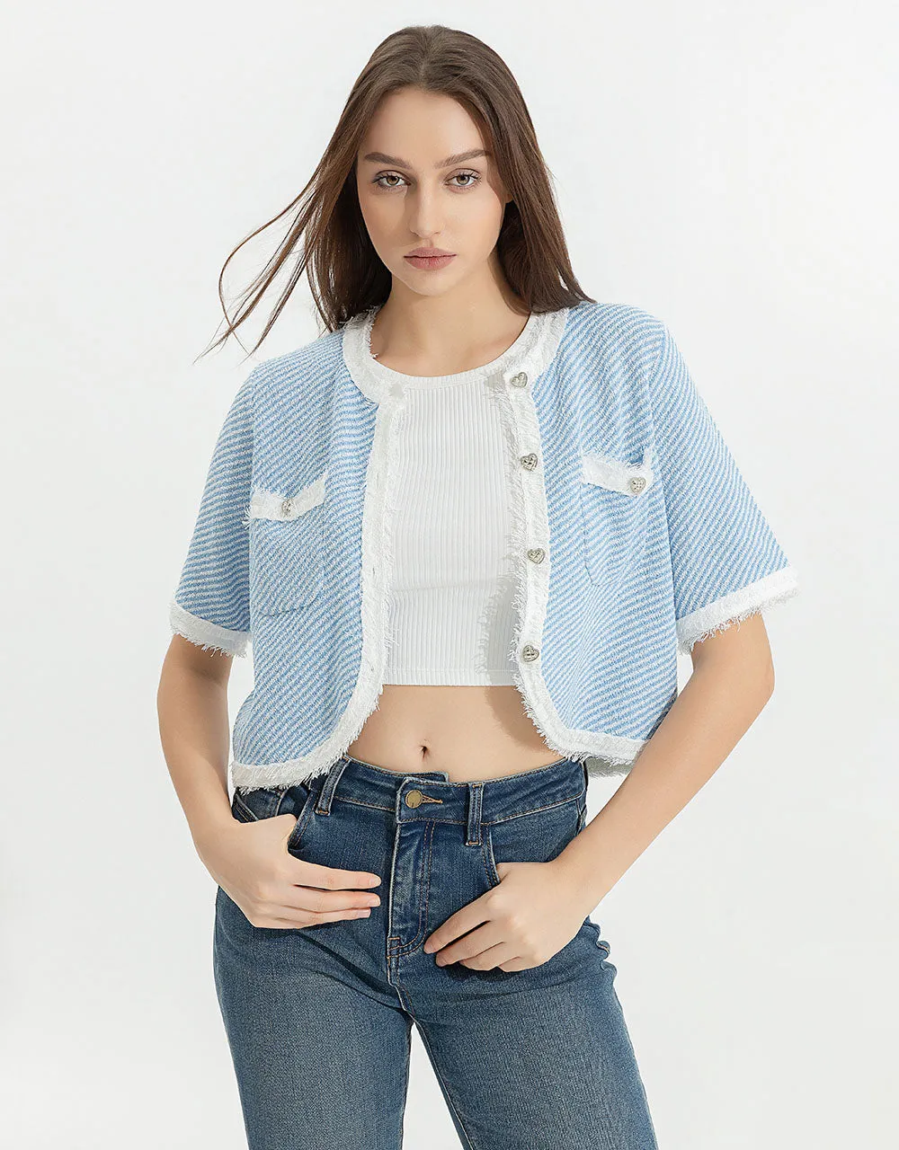 Raw Hem Crew Neck Knitted Cardigan sold by Urban Revivo