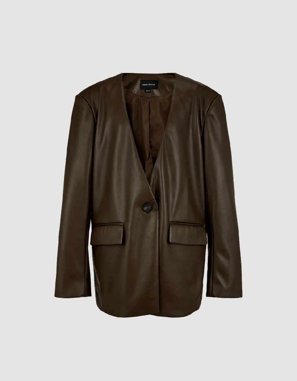 Vegan Leather V-Neck Blazer sold by Urban Revivo product image thumbnail 2