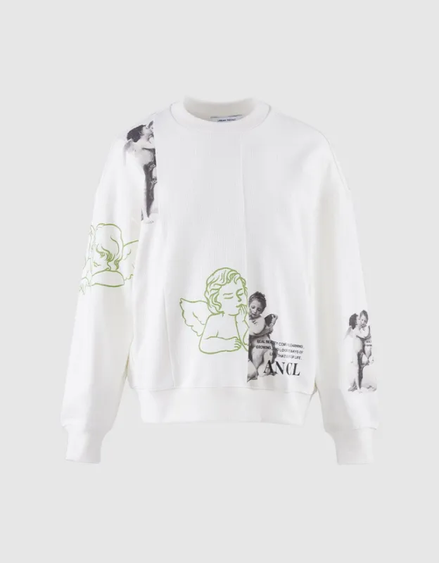 Angel Print Crew Neck Sweatshirt made by Urban Revivo