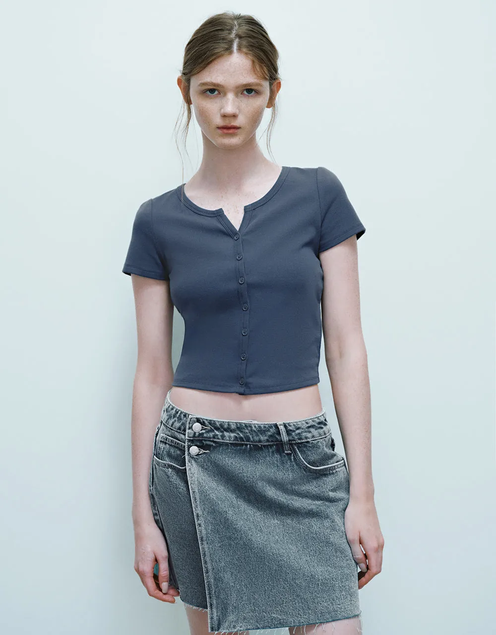 Notch Neck Skinny T-Shirt sold by Urban Revivo