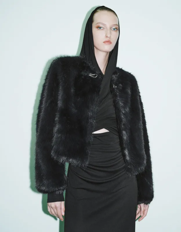 Drop Shoulder Sleeve Furry Coat sold by Urban Revivo