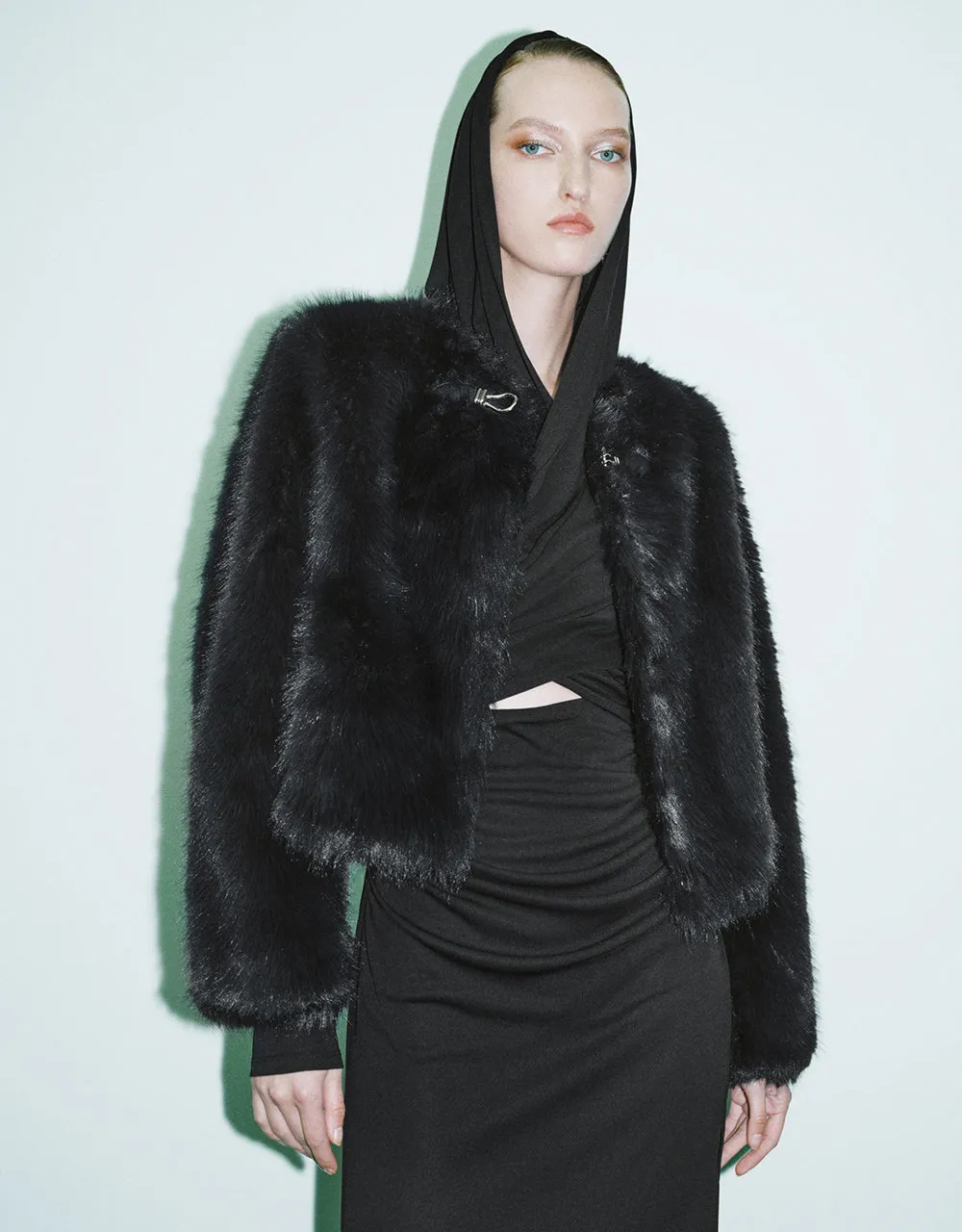Drop Shoulder Sleeve Furry Coat sold by Urban Revivo