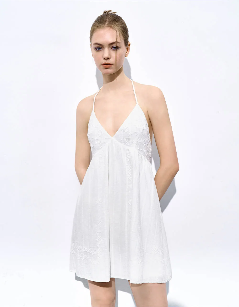 Embossed Halter Neck A-Line Dress sold by Urban Revivo