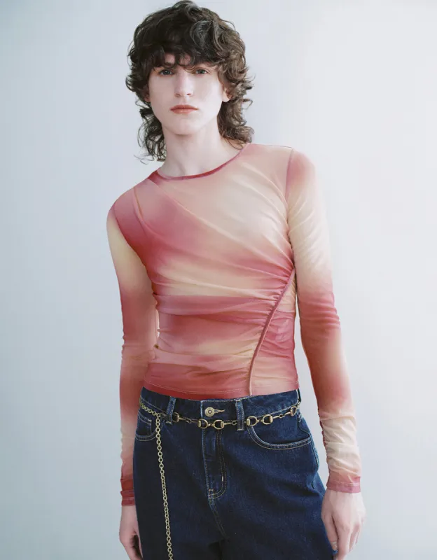 Ruched Printed Crew Neck Skinny T-Shirt sold by Urban Revivo