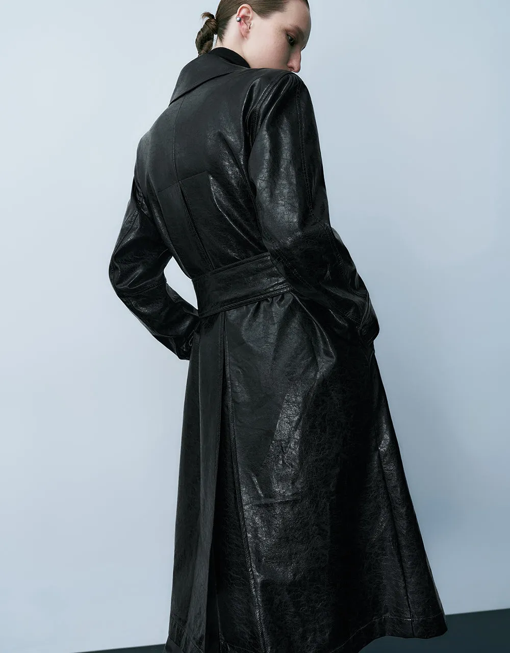 Vegan Leather Straight Coat With Belt sold by Urban Revivo product image thumbnail 4