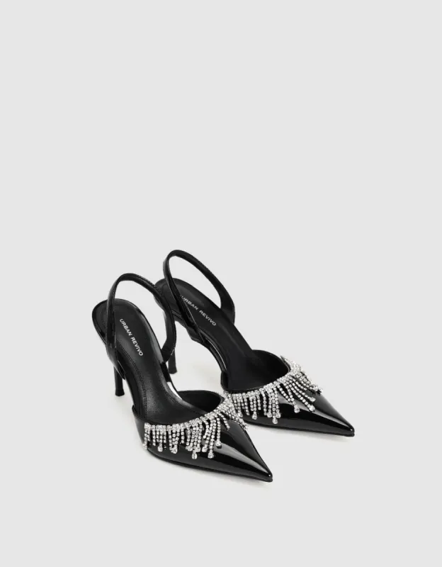 Rhinestone Décor Pointed Toe Slingbacks sold by Urban Revivo