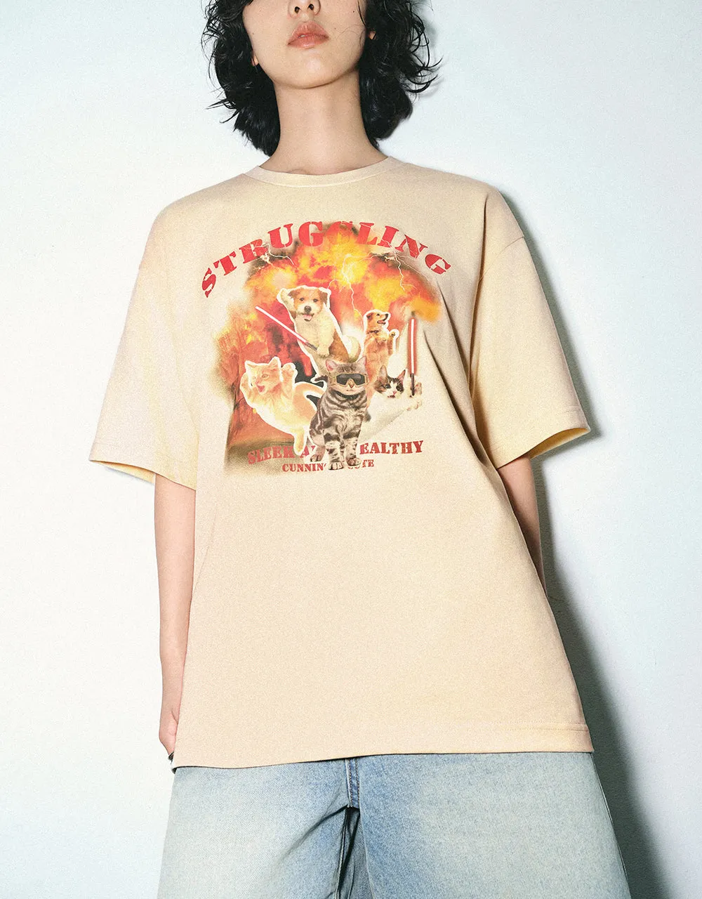 Printed Crew Neck Loose T-Shirt sold by Urban Revivo product image thumbnail 2