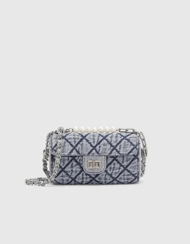 Chain Strap Beaded Denim Crossbody Bag sold by Urban Revivo