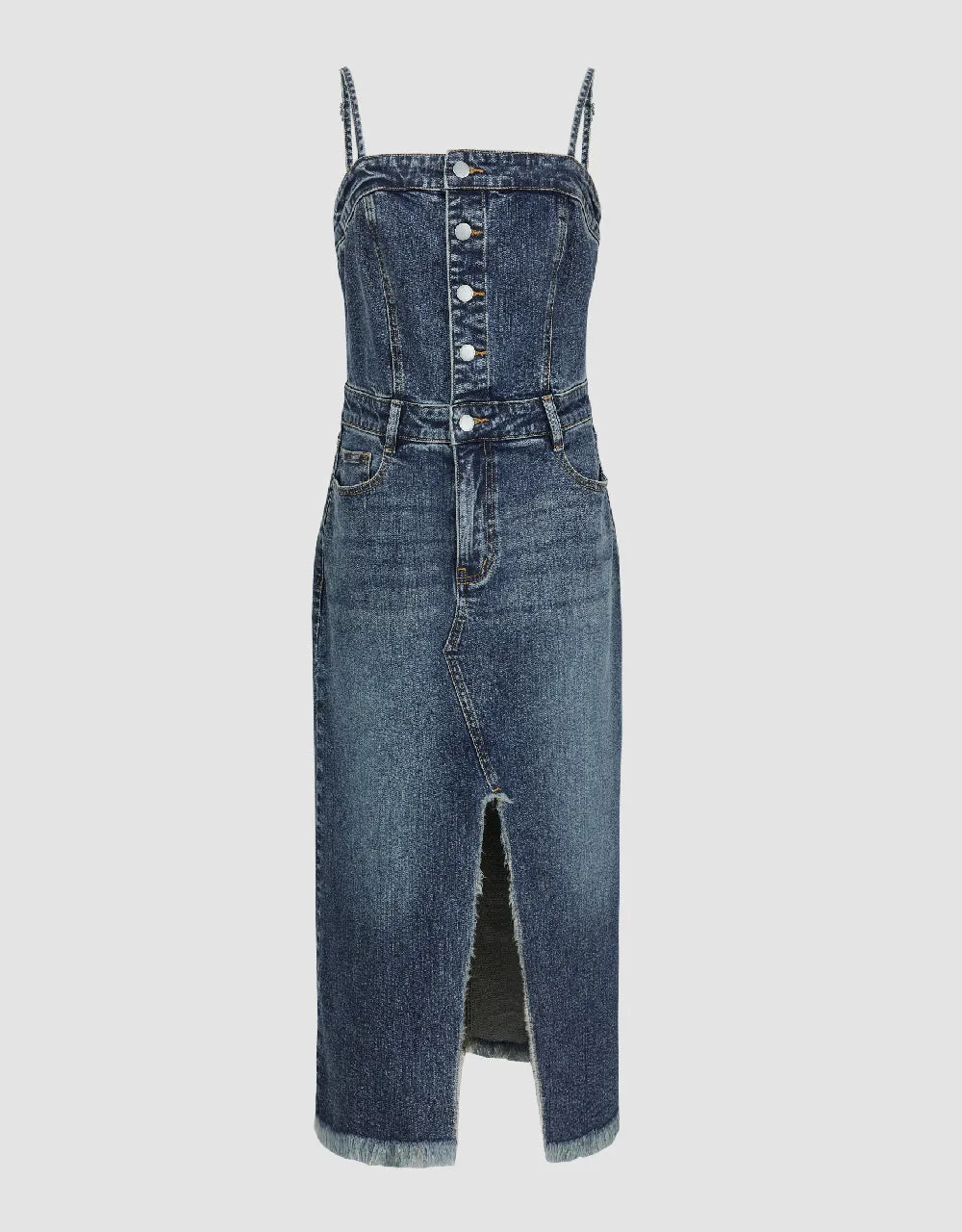 Raw Hem Off-Shoulder Denim Cami Dress sold by Urban Revivo