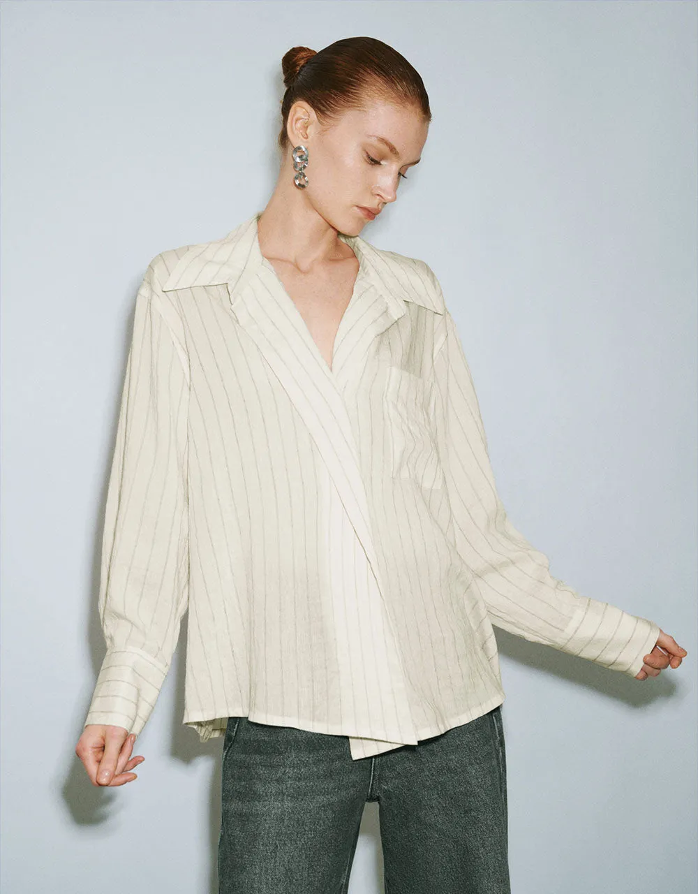 Striped V-Neck Overhead Shirt sold by Urban Revivo