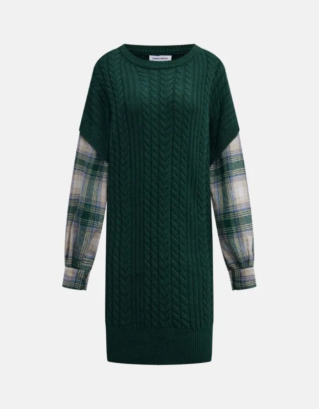 Spliced Sweater Dress with Plaid Pattern Sleeve sold by Urban Revivo