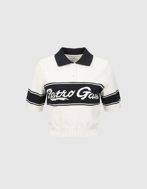 Letter Embroidered Knitted Polo T-Shirt sold by Urban Revivo