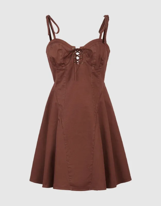 Lace Up Front Skater Dress sold by Urban Revivo