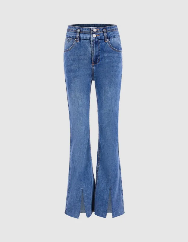 Slit Hem Flare Jeans sold by Urban Revivo