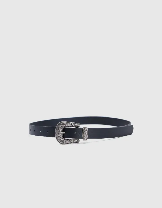 Embossed Buckle Leather Belt sold by Urban Revivo
